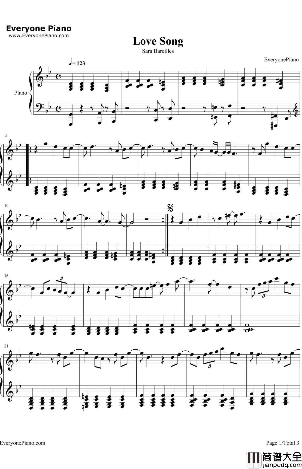 Love_Song钢琴谱_SaraBareilles