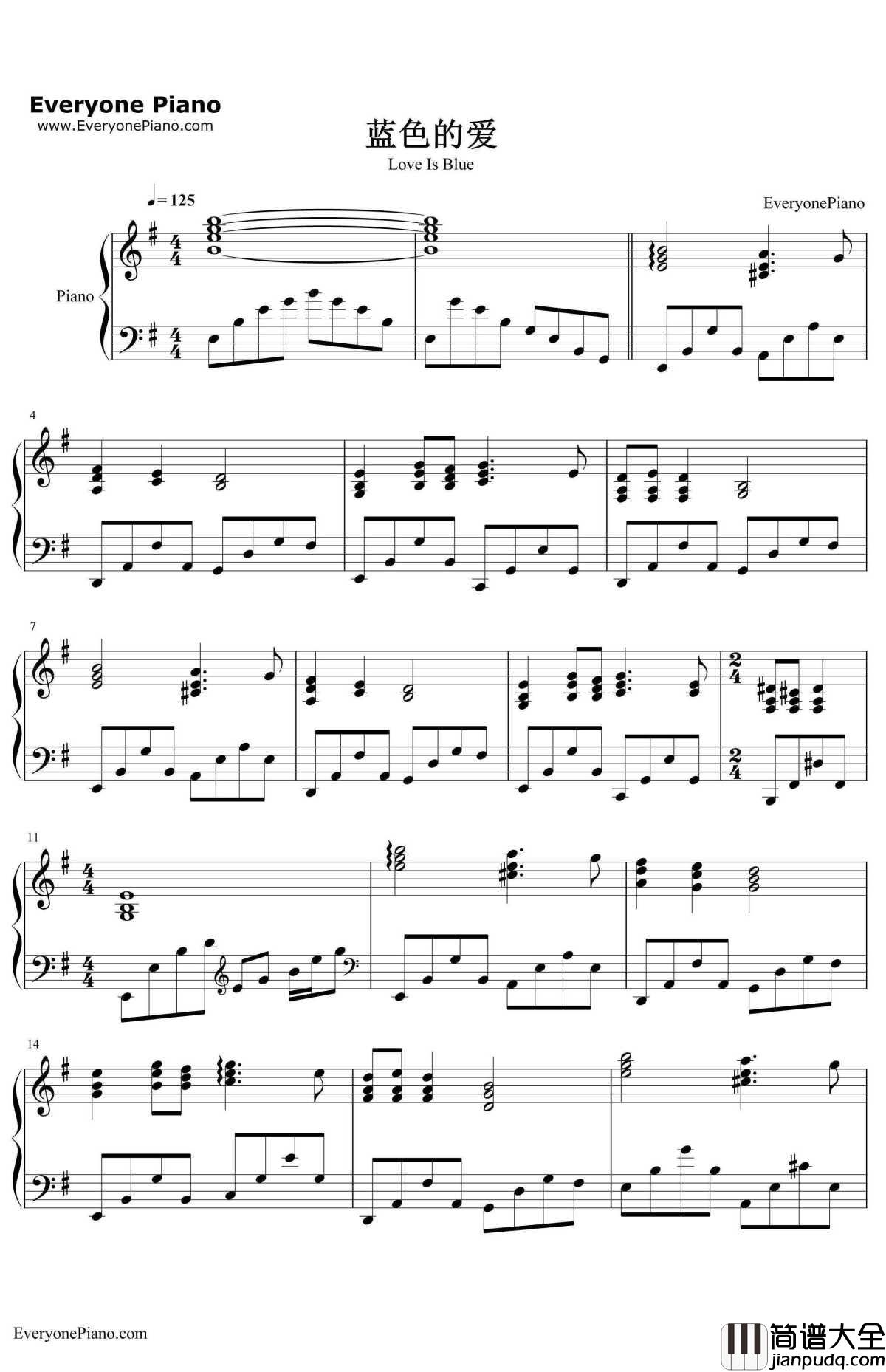 蓝色的爱钢琴谱_理查德·克莱德曼RichardClayderman_LoveIsBlue