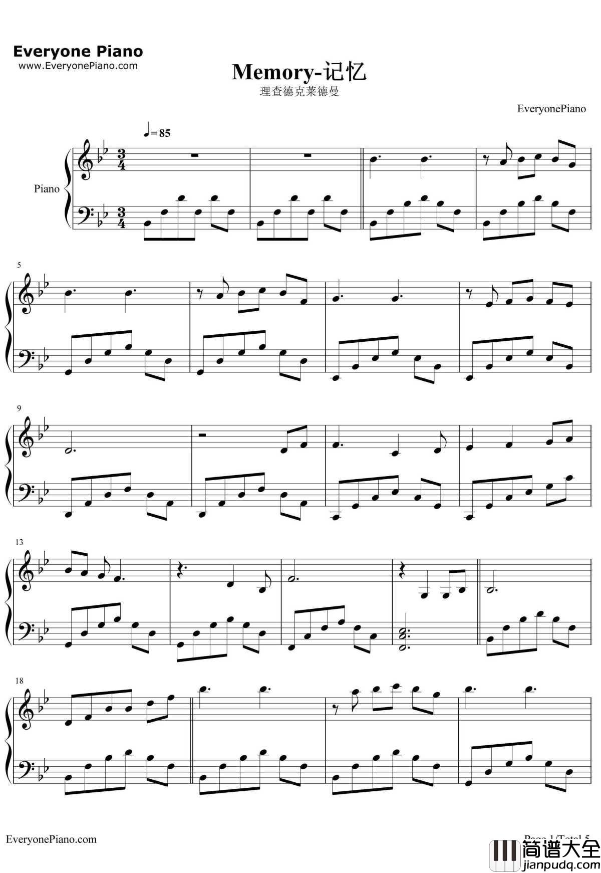 记忆MEMORY钢琴谱_理查德_克莱德曼
