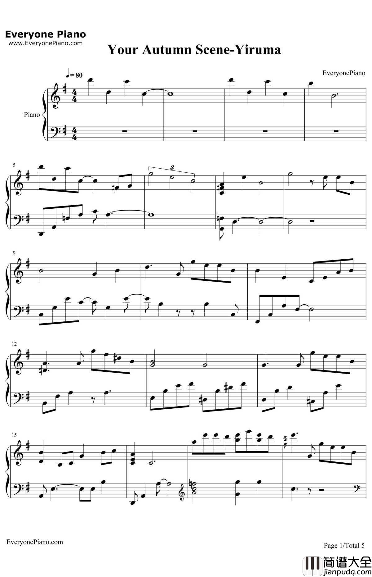 Your_Autumn_Scene钢琴谱_李闰珉_Yiruma