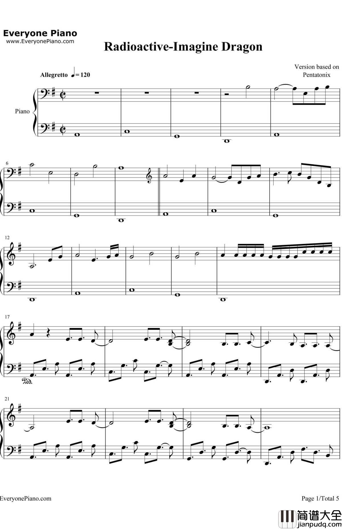 Radioa_ctive钢琴谱_ImagineDragon