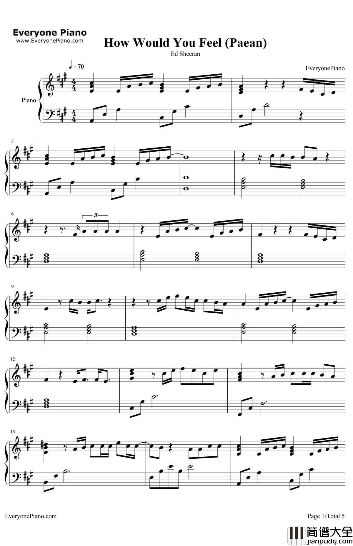 How_Would_You_Feel(Paean)钢琴谱_EdSheeran
