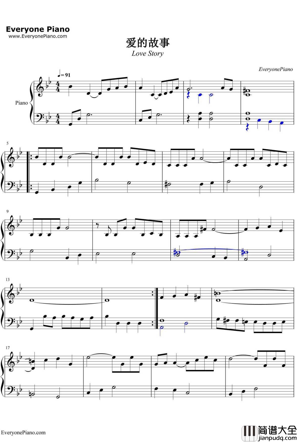 爱的故事钢琴谱_AndyWilliams_LoveStory