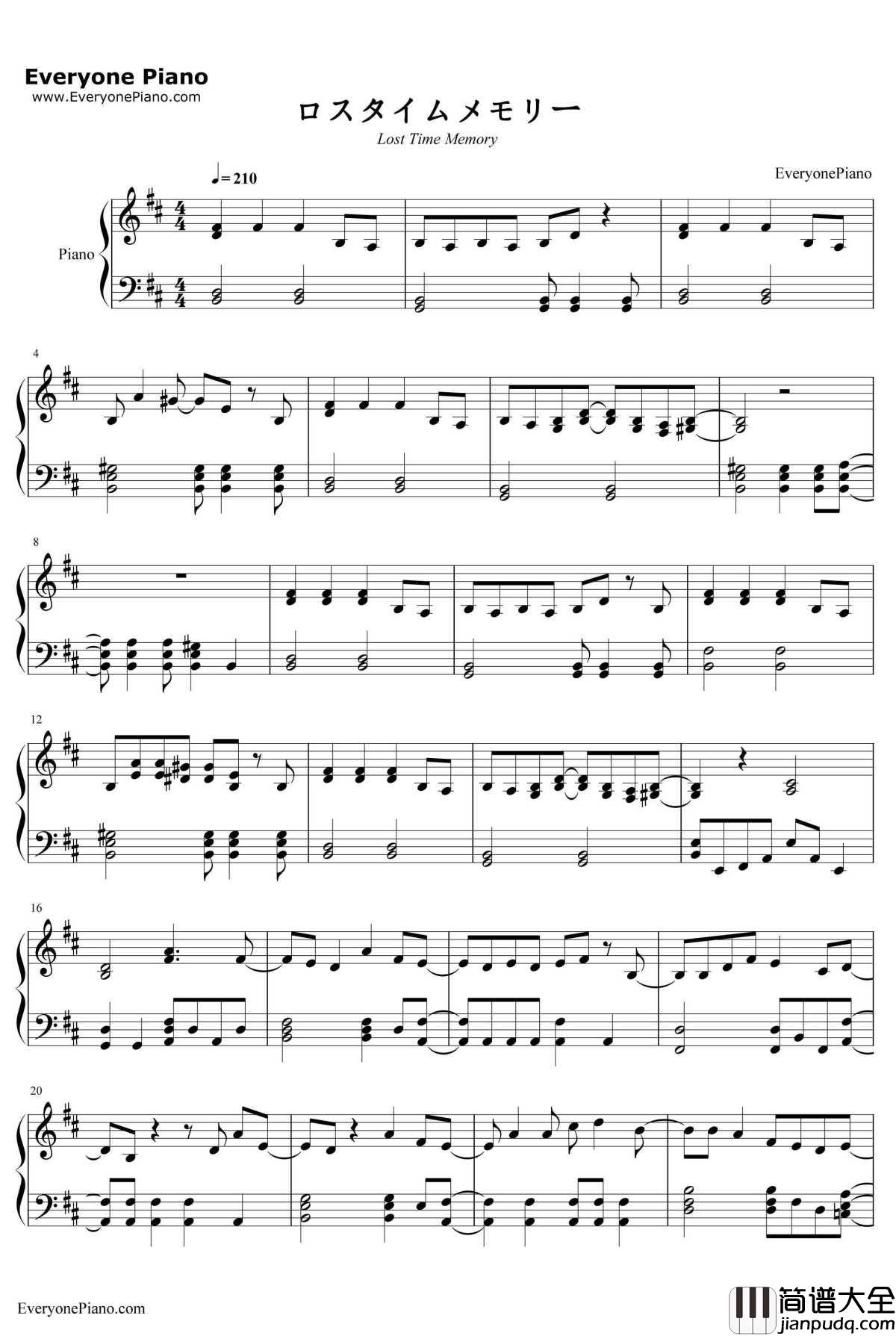 ロスタイムメモリー钢琴谱_IA_回忆补时