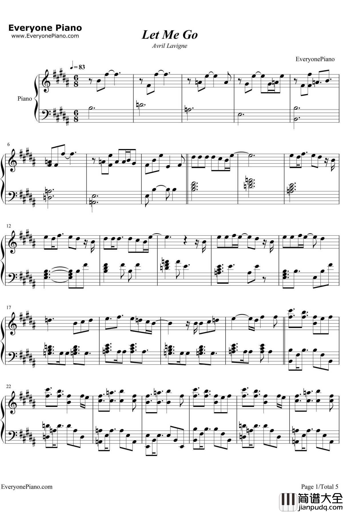 Let_Me_Go钢琴谱_AvrilLavigne