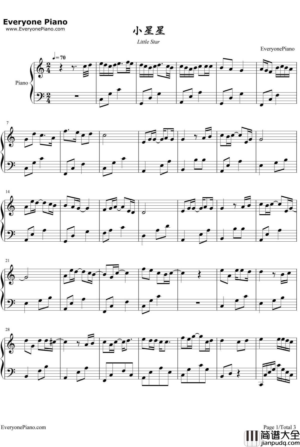 小星星钢琴谱_汪苏泷_