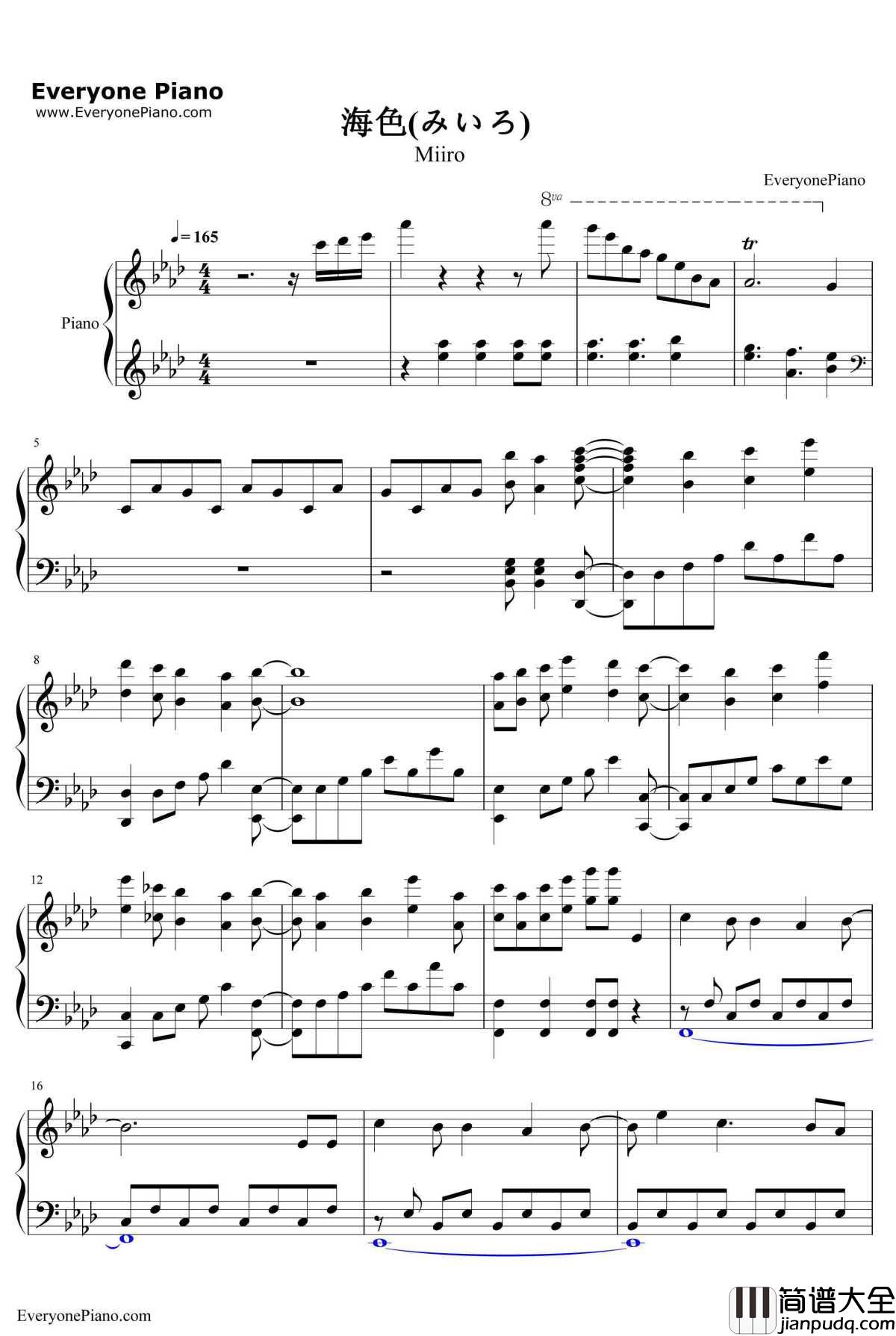 海色钢琴谱_AKINOfrombless4_みいろ_舰队收藏OP