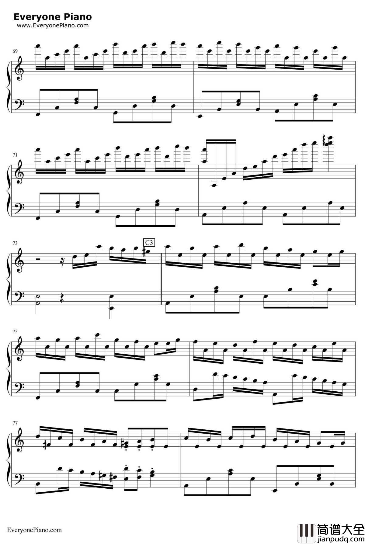 Flower_Dance钢琴谱_DJOKAWARI_花舞_C调简单版