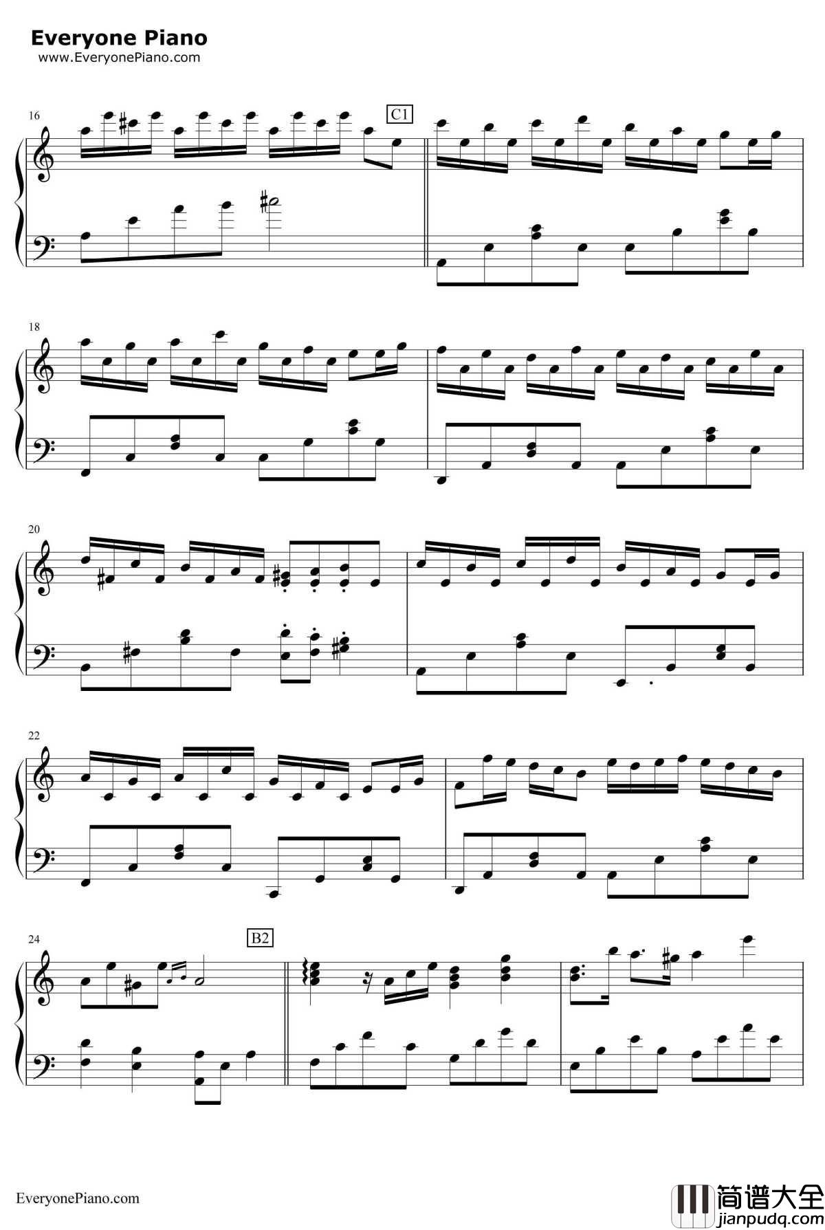 Flower_Dance钢琴谱_DJOKAWARI_花舞_C调简单版