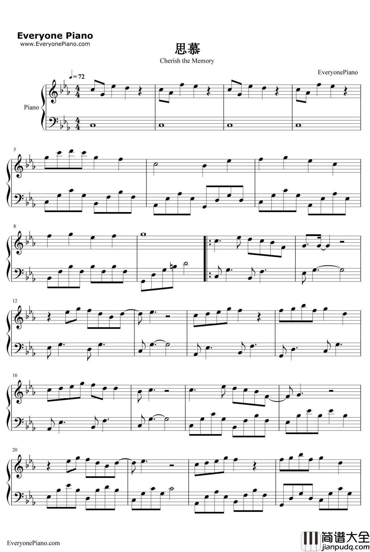 思慕钢琴谱_郁可唯__三生三世十里桃花_主人公人物曲