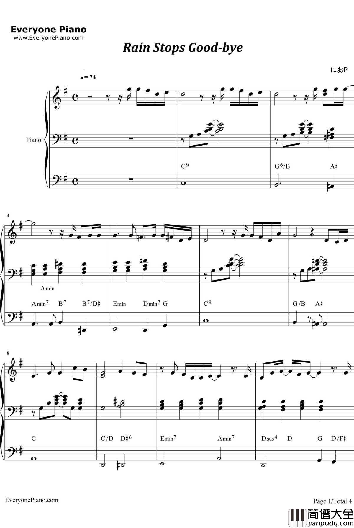 Rain_Stops_Good钢琴谱_初音ミク_bye