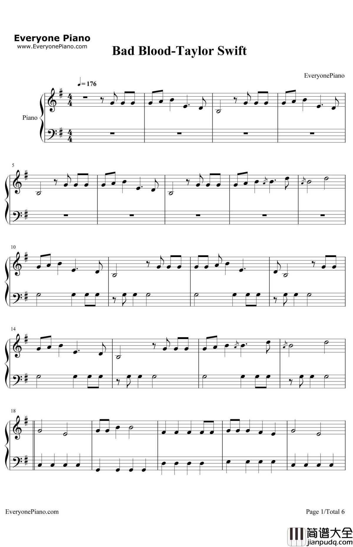 Bad_Blood钢琴谱_TaylorSwift