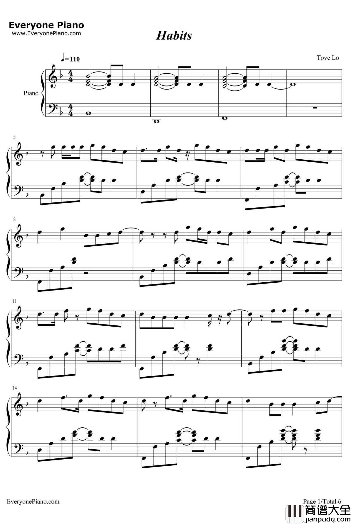 Habits(StayHigh)钢琴谱_ToveLo