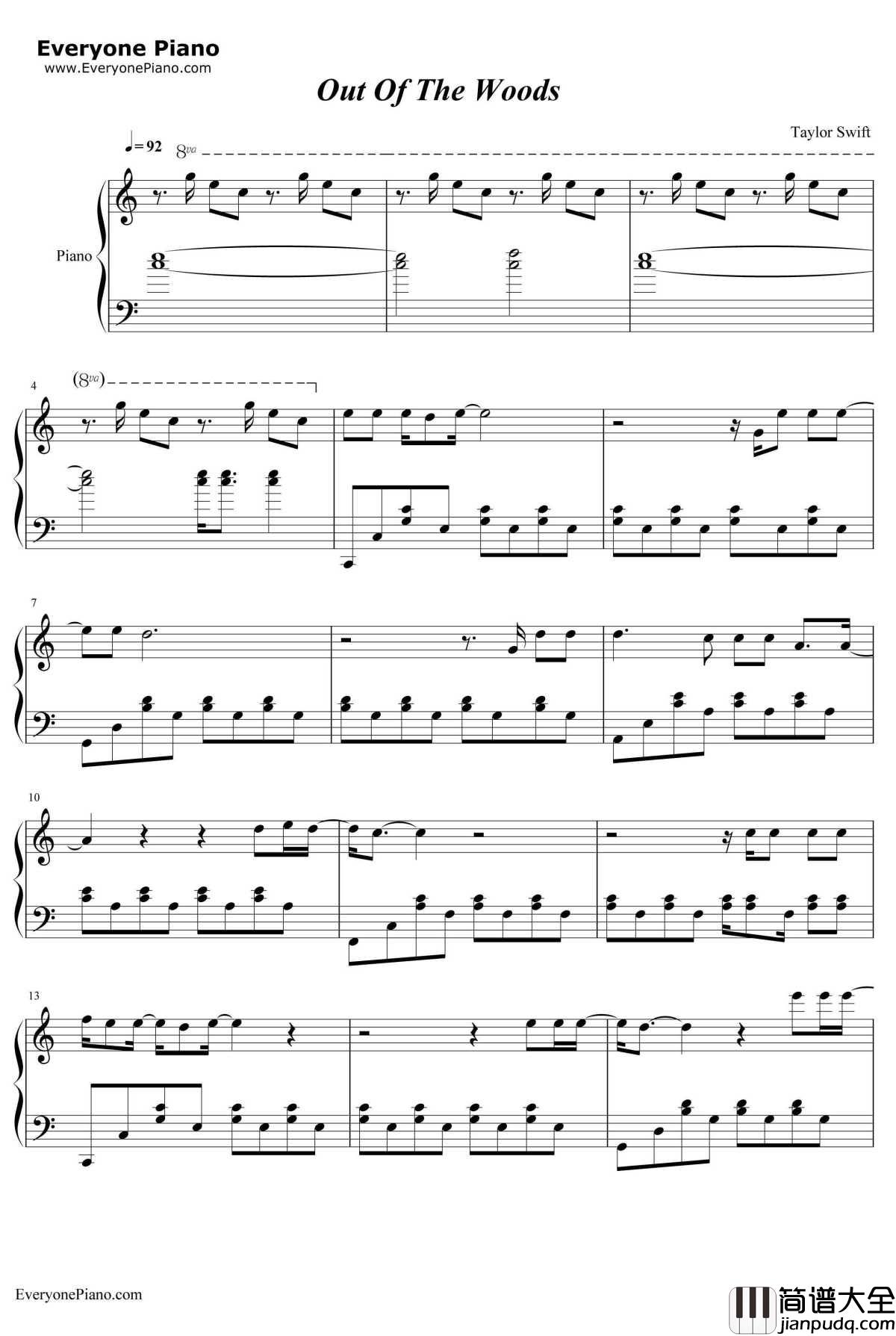 Out_of_the_Woods钢琴谱_TaylorSwift