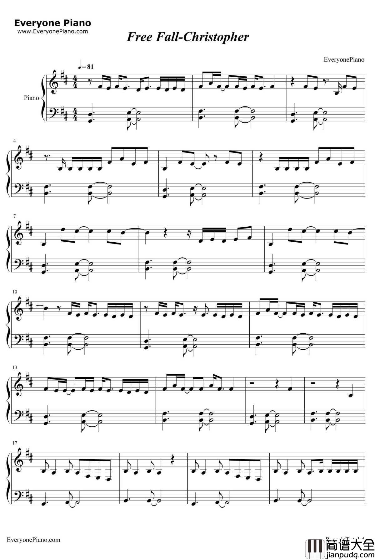 Free_Fall钢琴谱_Christopher
