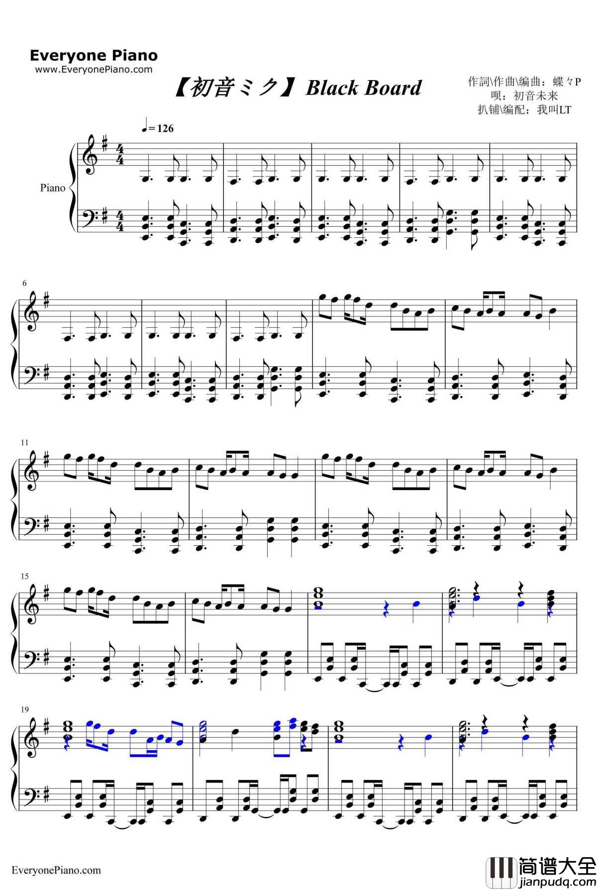 Black_Board钢琴谱_初音ミク初音未来