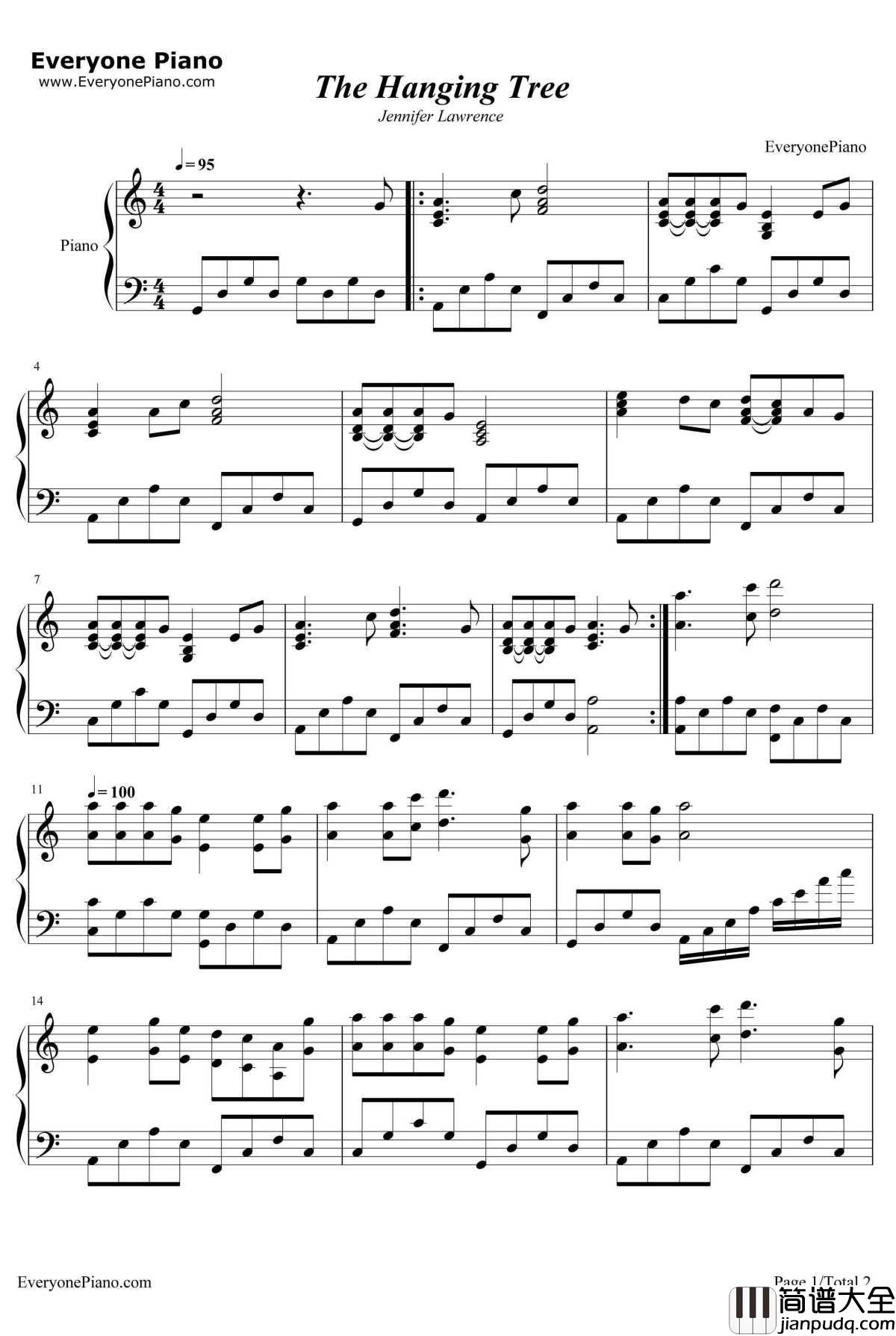 The_Hanging_Tree钢琴谱_JenniferLawrence_饥饿游戏3嘲笑鸟OST