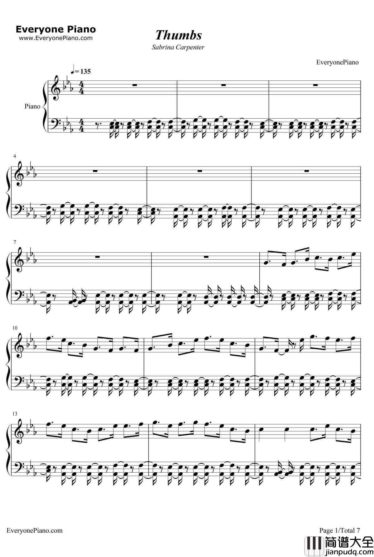Thumbs钢琴谱_SabrinaCarpenter