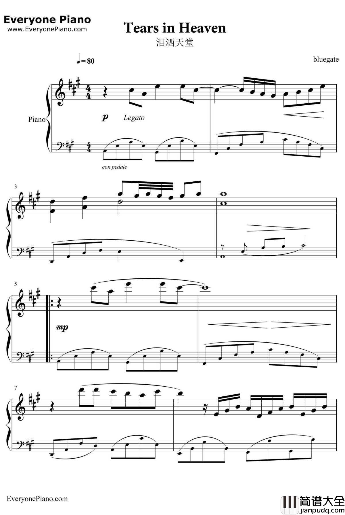 Tears_in_Heaven钢琴谱_EricClapton艾里克·克莱普顿_泪洒天堂_克莱普顿