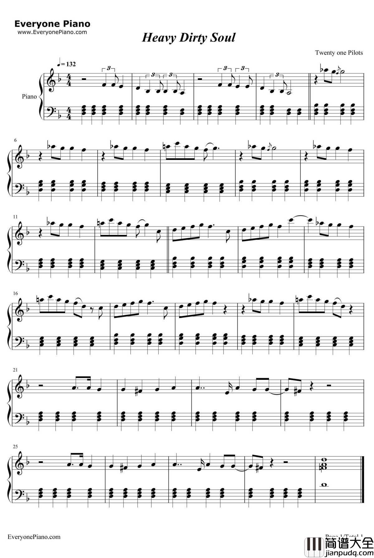 Heavy_Dirty_Soul钢琴谱_TwentyOnePilots