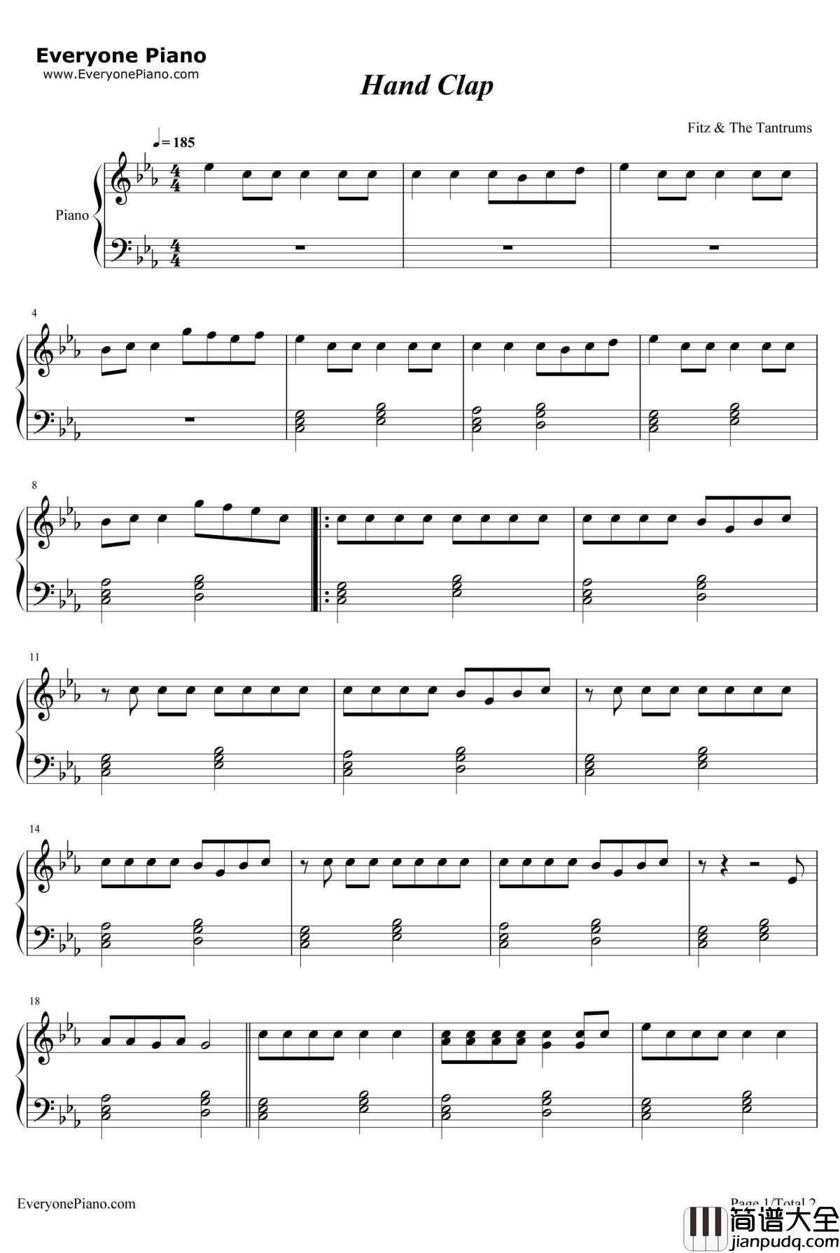 Hand_Clap钢琴谱_FitzandTheTantrums