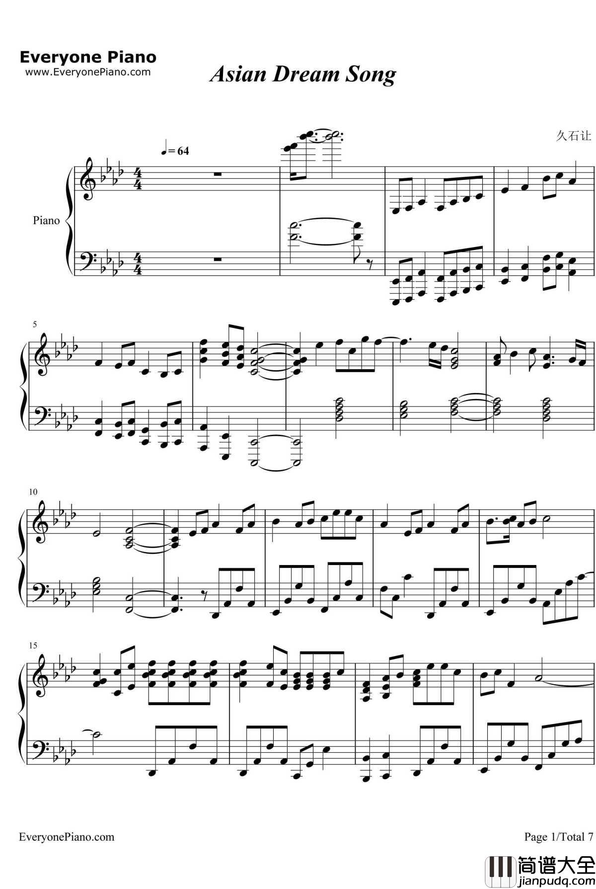 Asian_Dream_Song钢琴谱_久石让