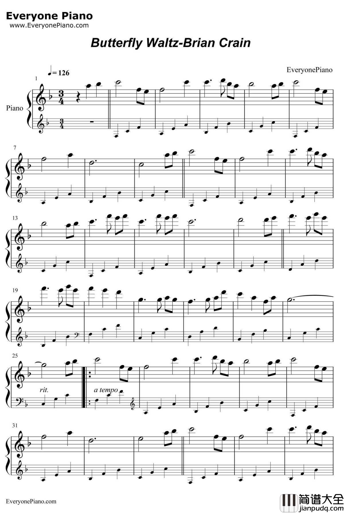 Butterfly_Waltz钢琴谱_BrianCrain