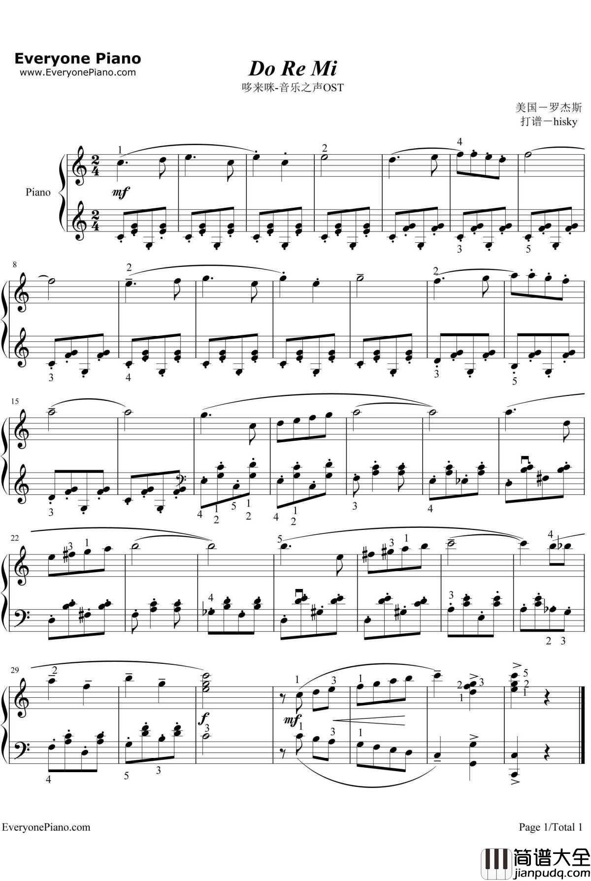 Do_Re_Mi钢琴谱_哆来咪_哆来咪_音乐之声OST