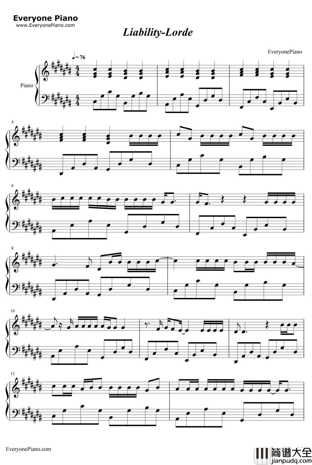 Liability钢琴谱_Lorde