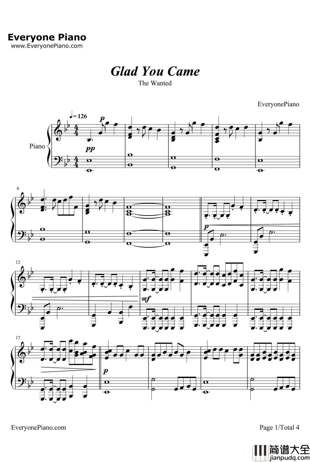 Glad_You_Came钢琴谱_TheWanted