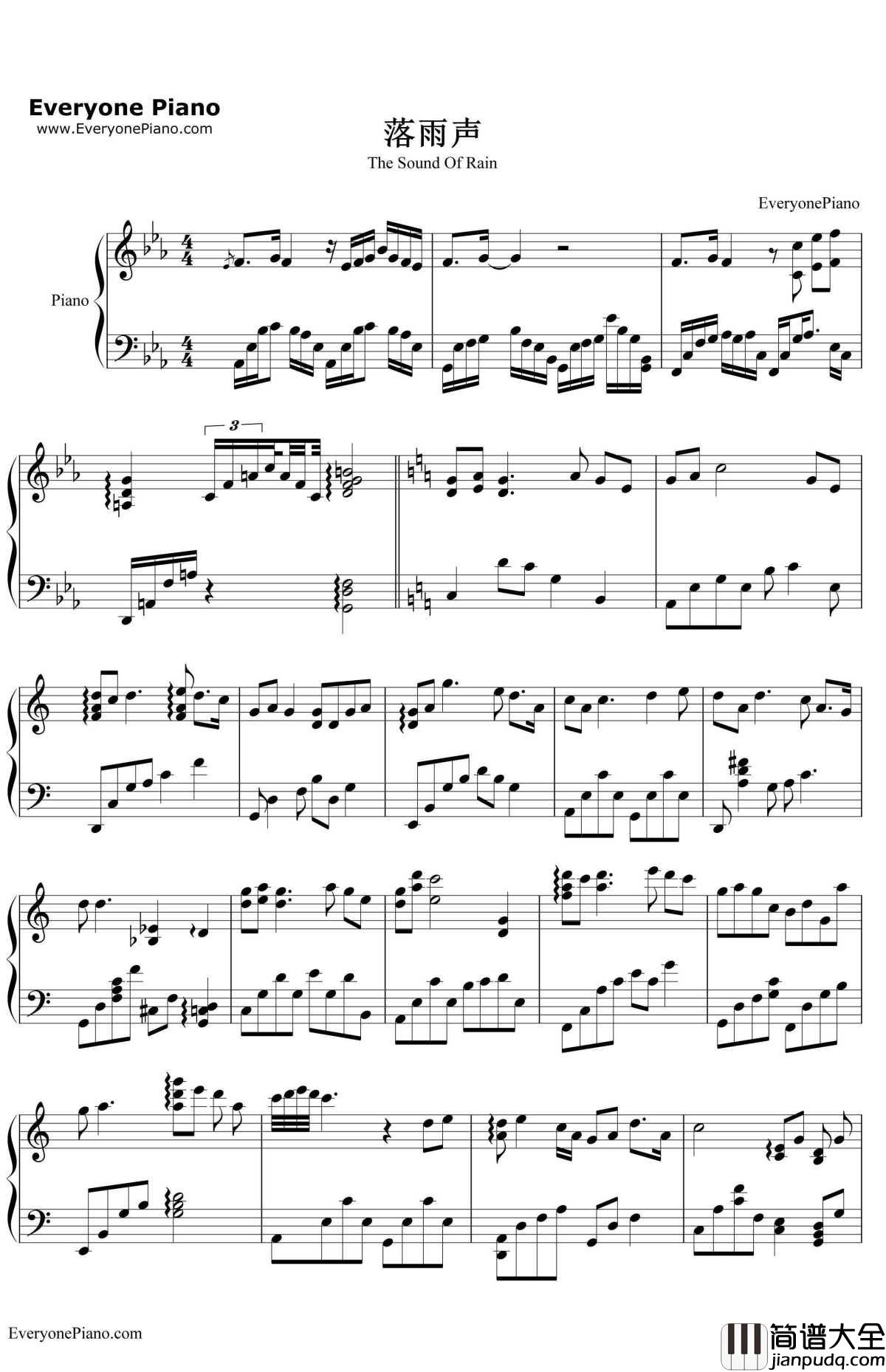 落雨声钢琴谱_周杰伦
