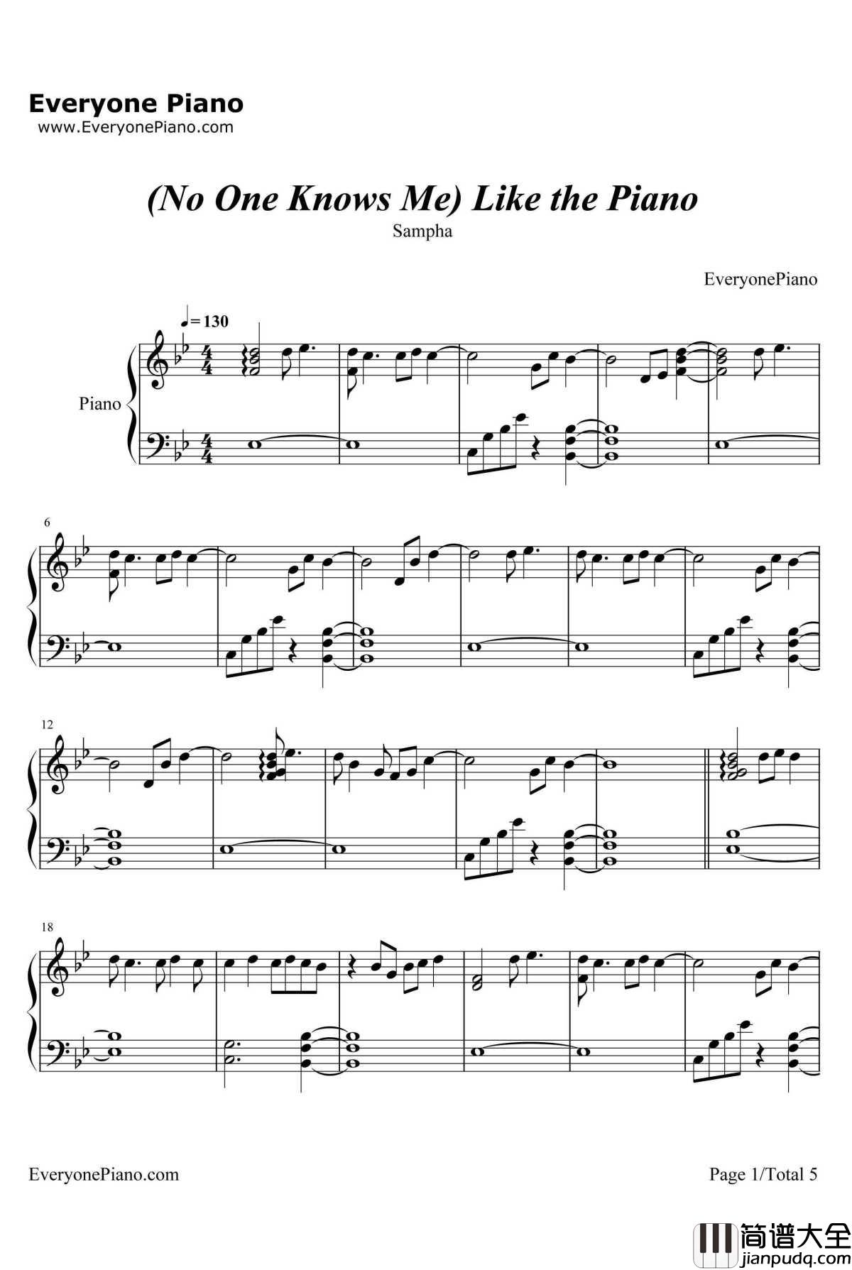 No_One_Knows_Me_Like_the_Piano钢琴谱_Sampha