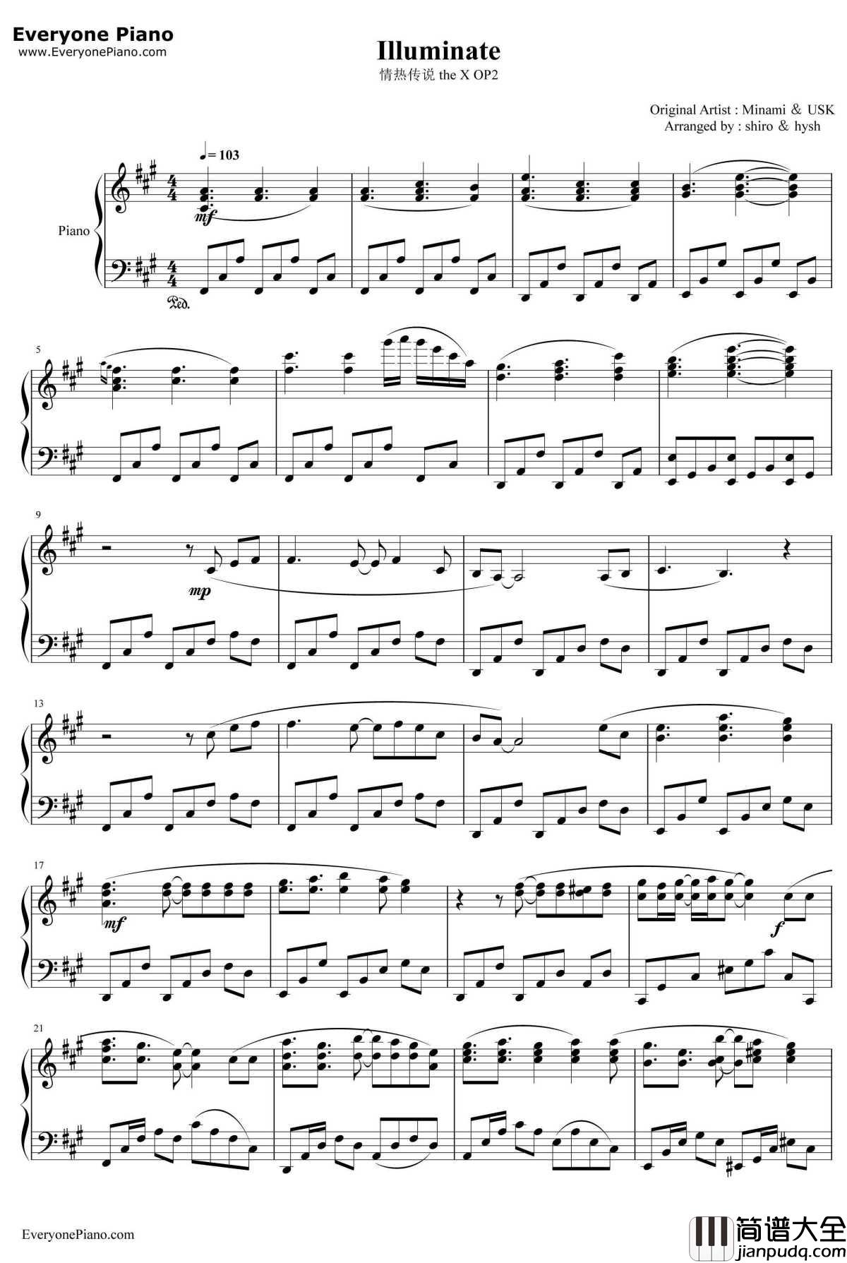 Illuminate钢琴谱_Minami_情热传说theXOP2