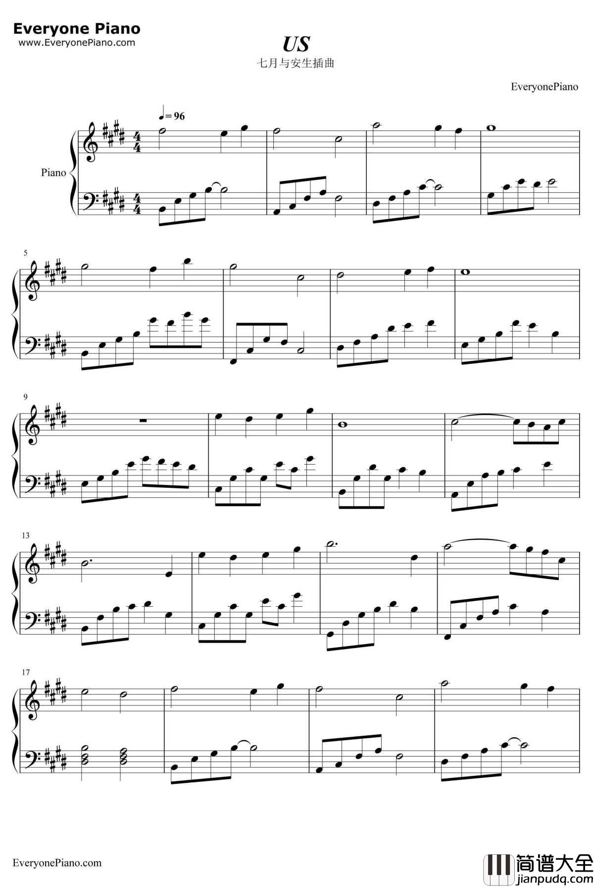 US钢琴谱_廖隽嘉_七月与安生插曲