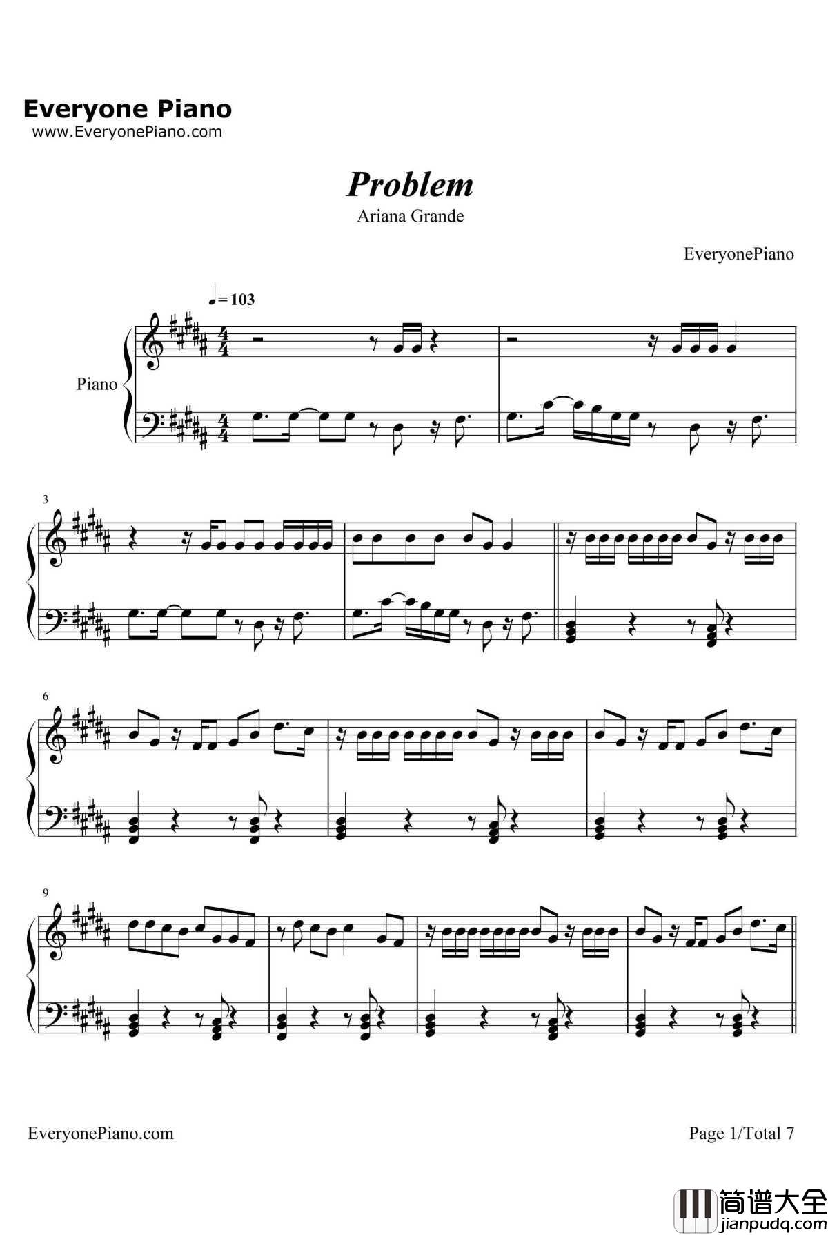 Problem钢琴谱_ArianaGrande