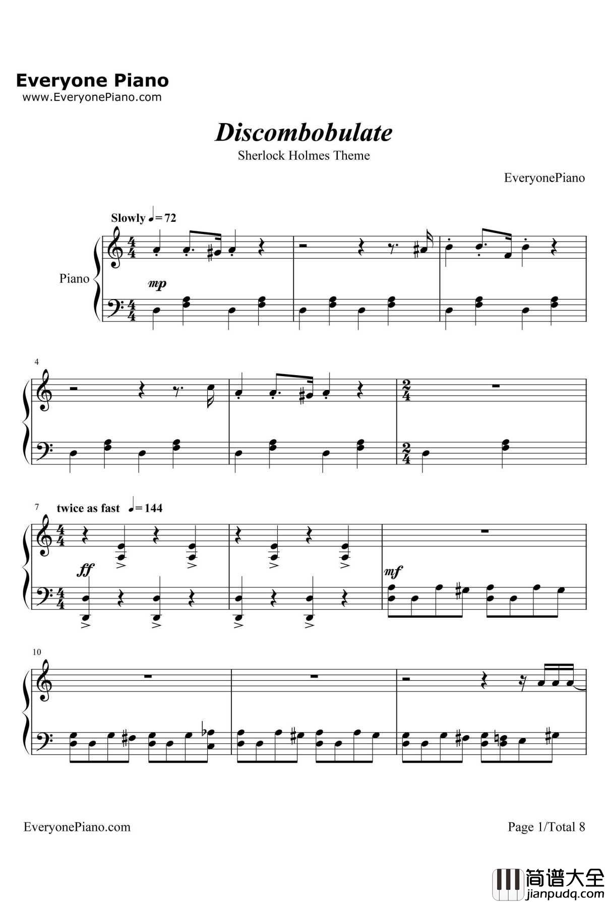 Discombobulate钢琴谱_HansZimmer_SherlockHolmesTheme
