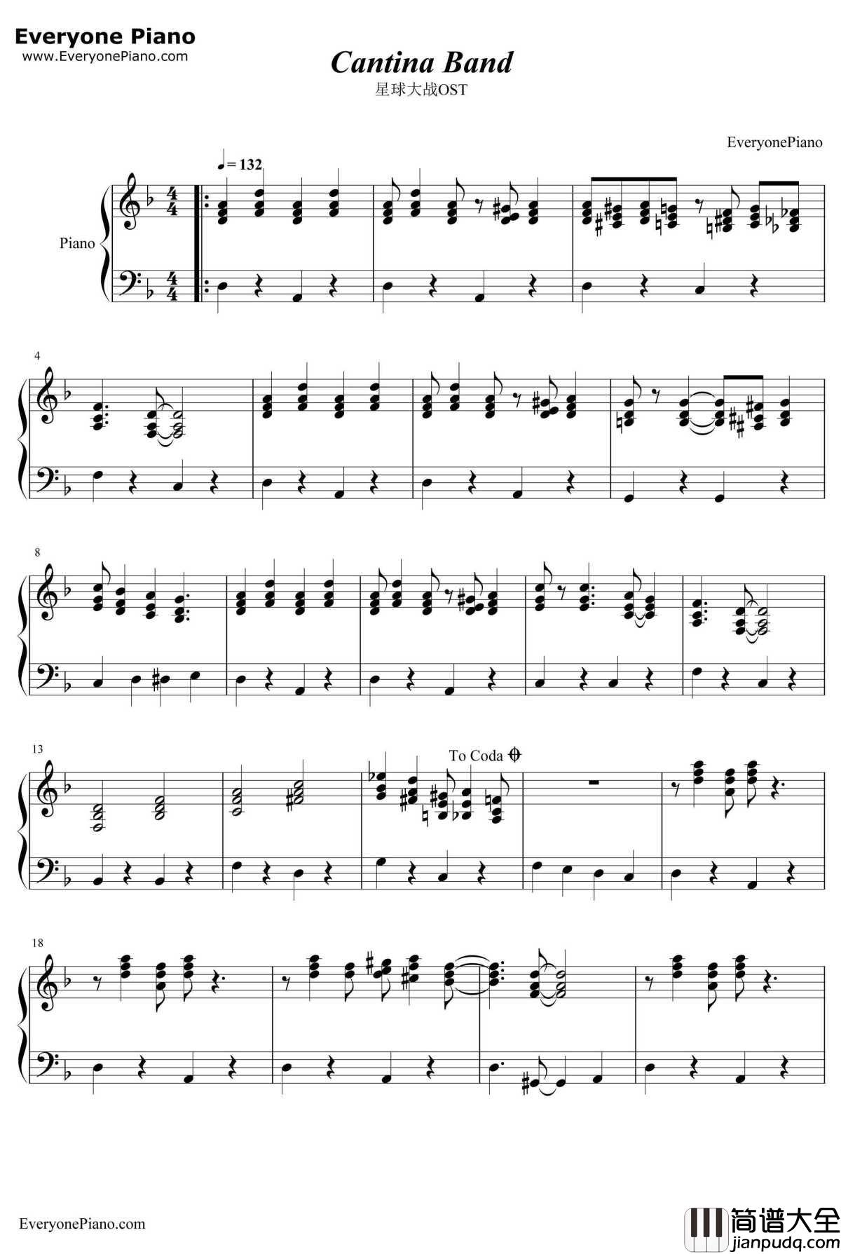 Cantina_Band钢琴谱_JohnWilliams　_星球大战OST