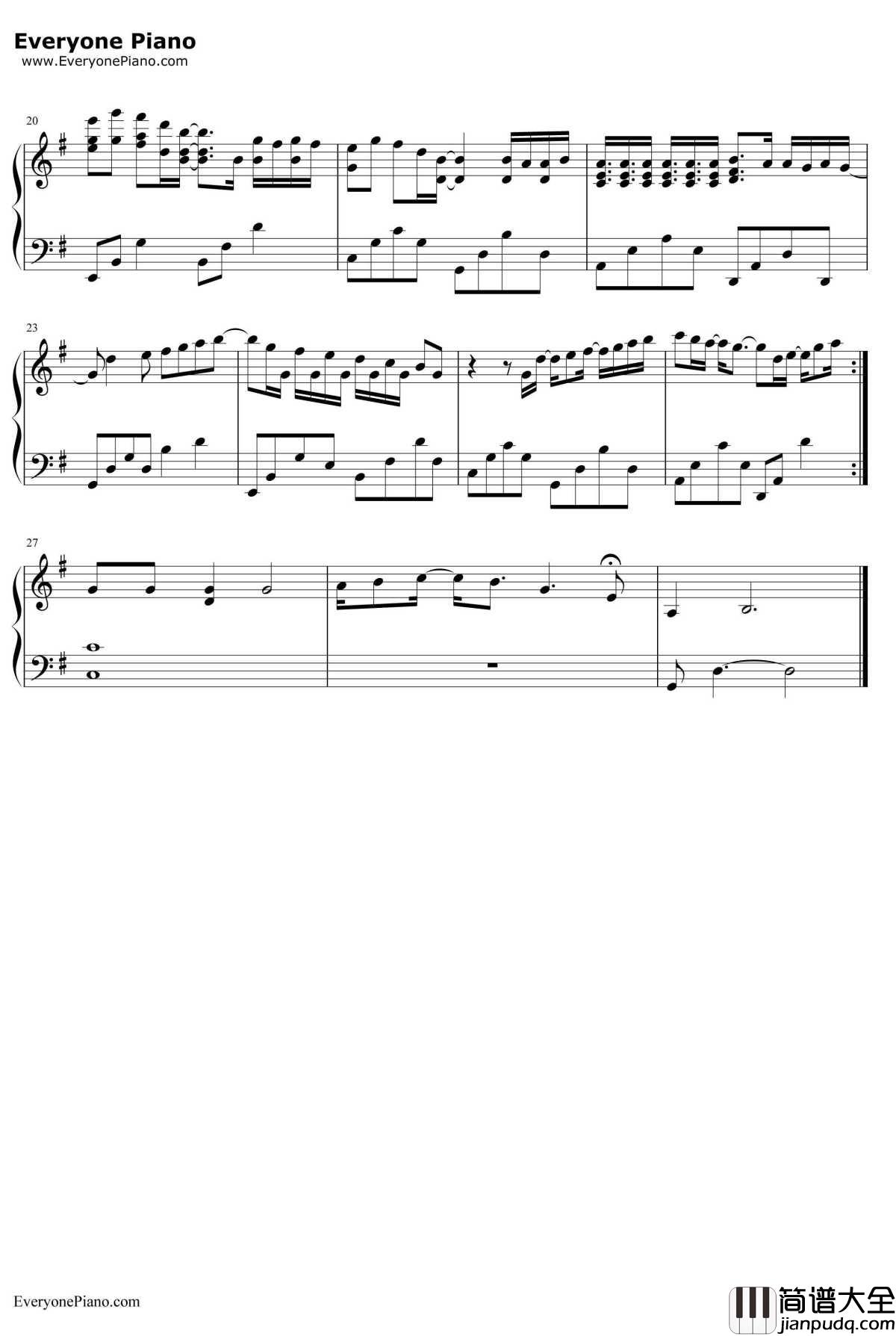 不再联系钢琴谱_程响夏天alex