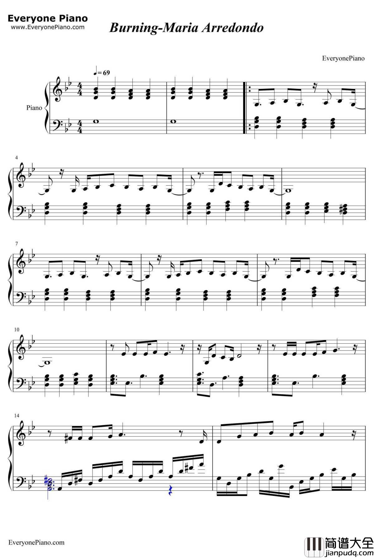 Burning燃烧钢琴谱_玛丽亚·亚瑞唐多MariaArredondo_玛丽亚·亚瑞唐多