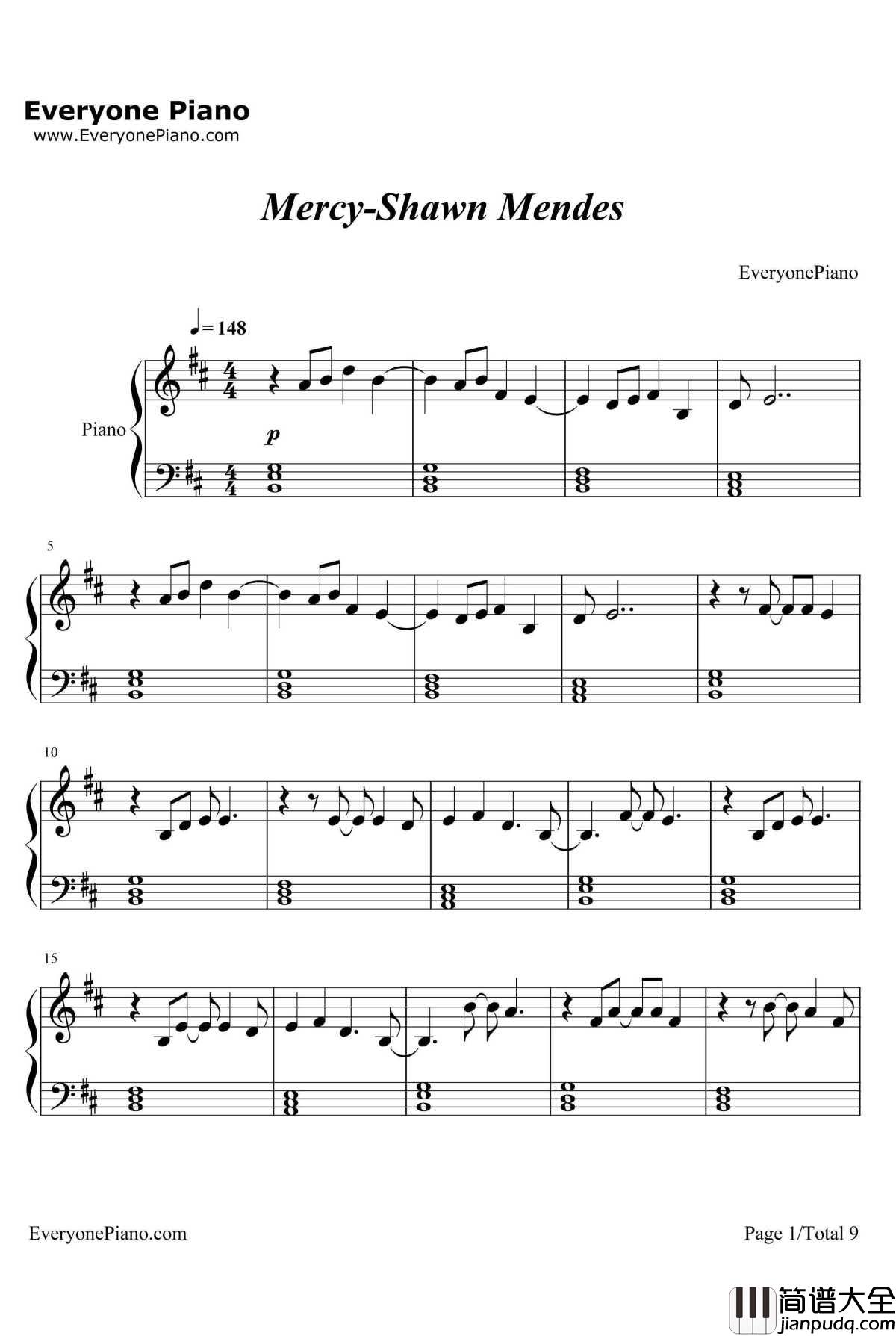Mercy钢琴谱_ShawnMendes
