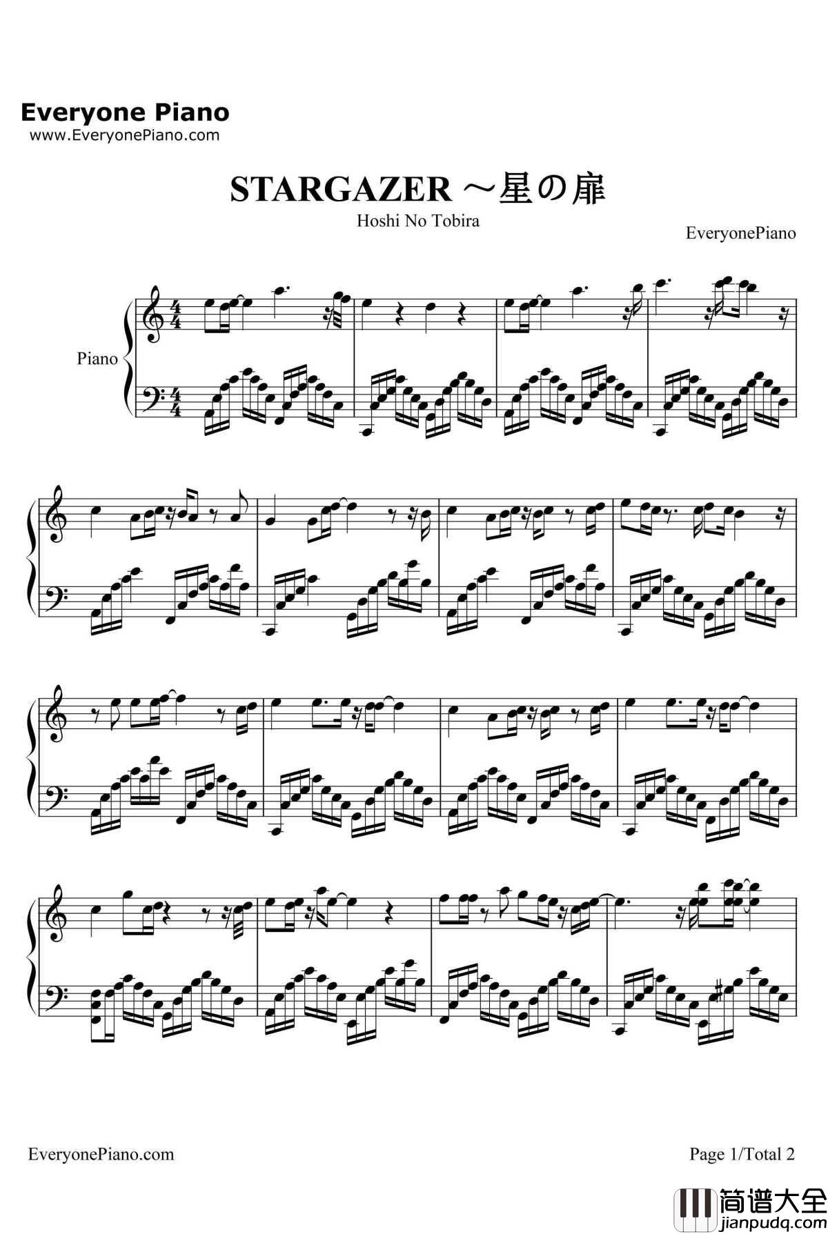 星之扉钢琴谱_根岸さとり_高达SEED观星者主题曲