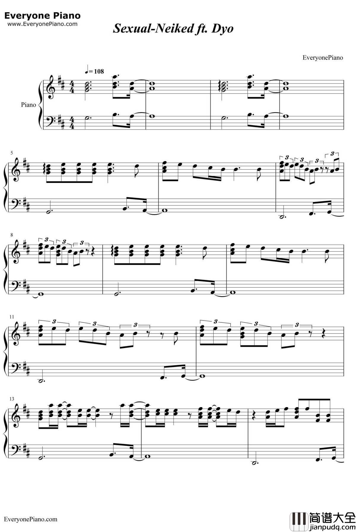 Sexual钢琴谱_Neikedft.Dyo