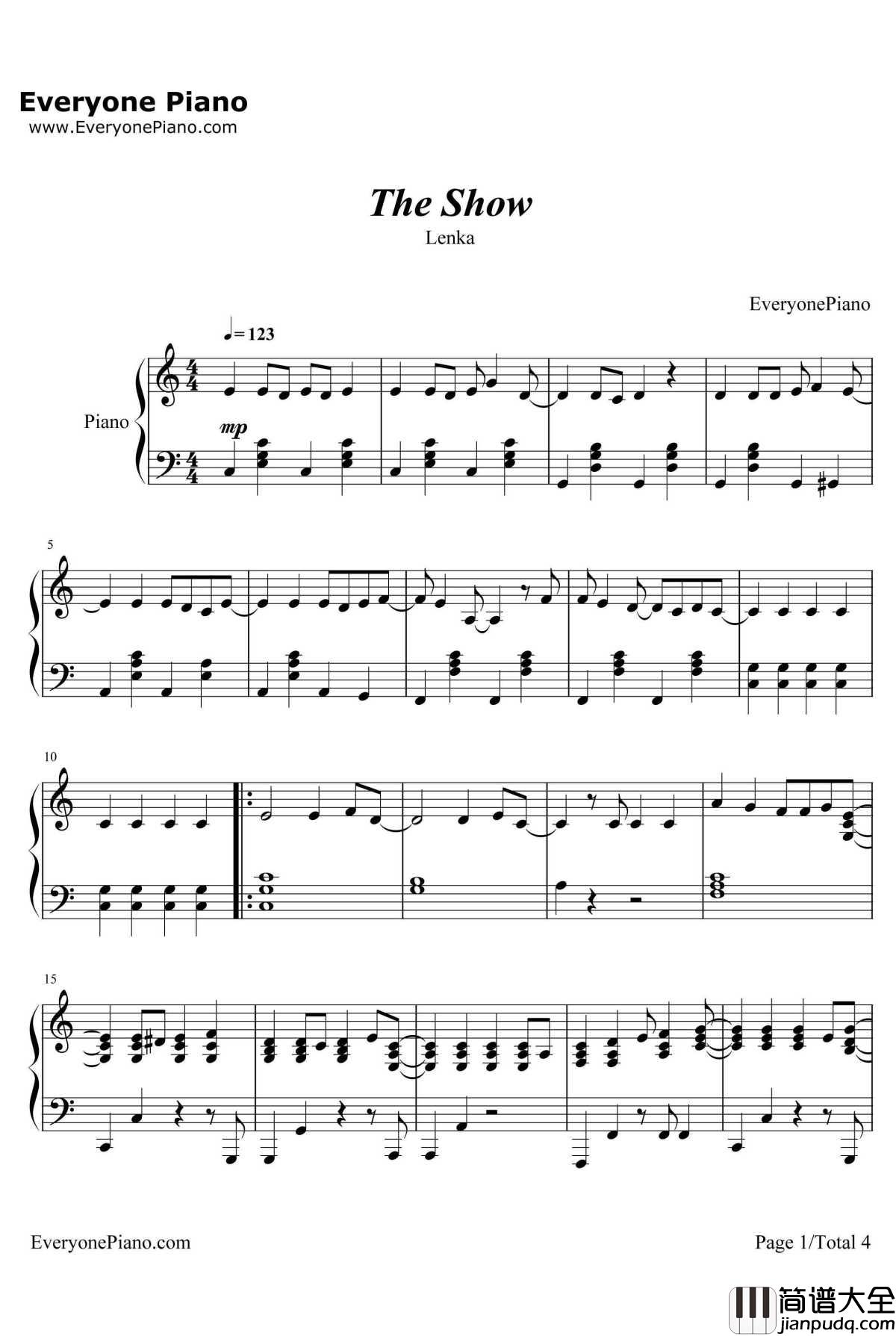 The_Show钢琴谱_Lenka