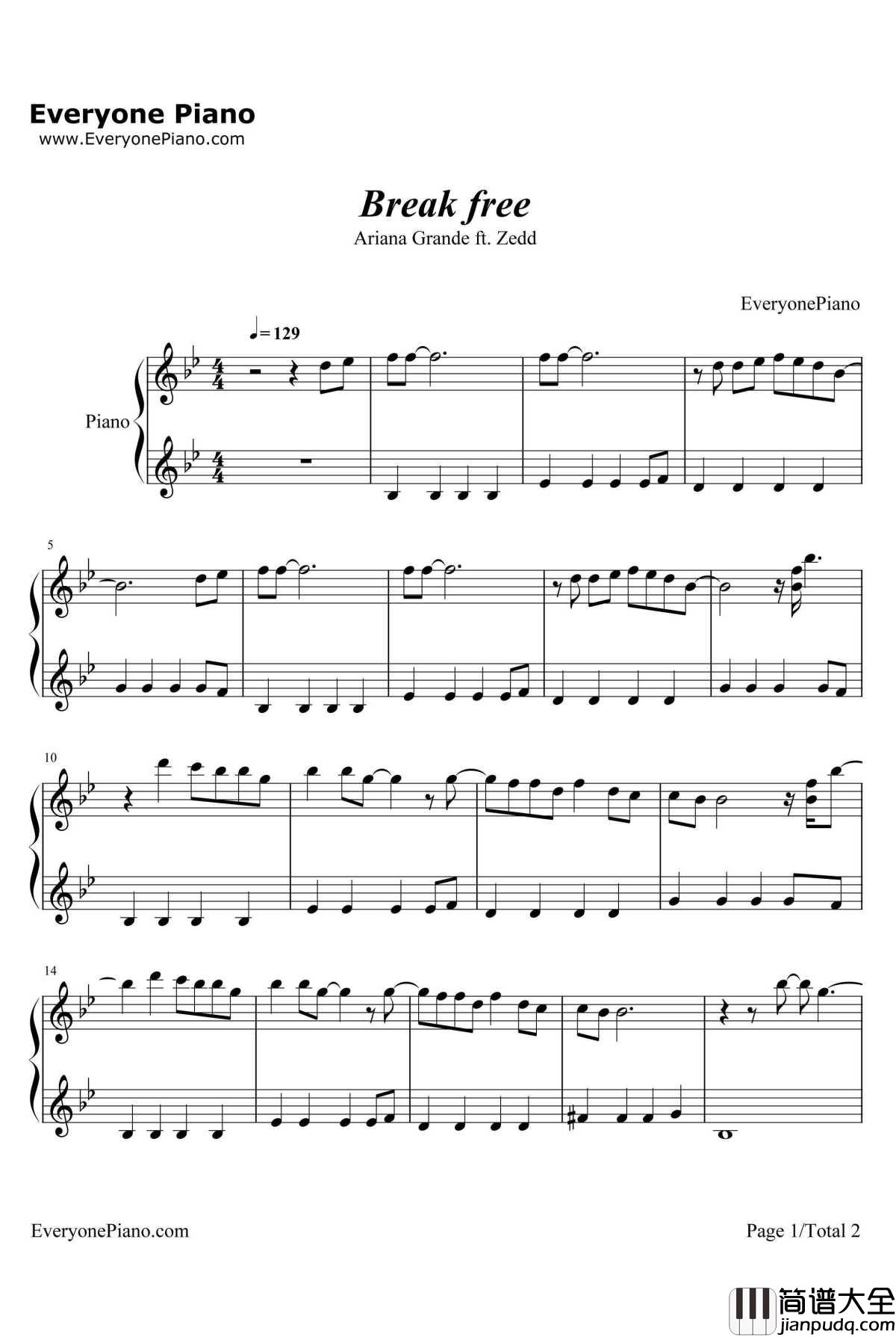 Break_Free钢琴谱_ArianaGrande&Zedd