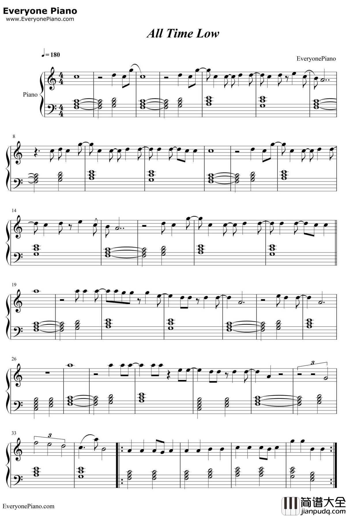 All_Time_Low钢琴谱_JonBellion