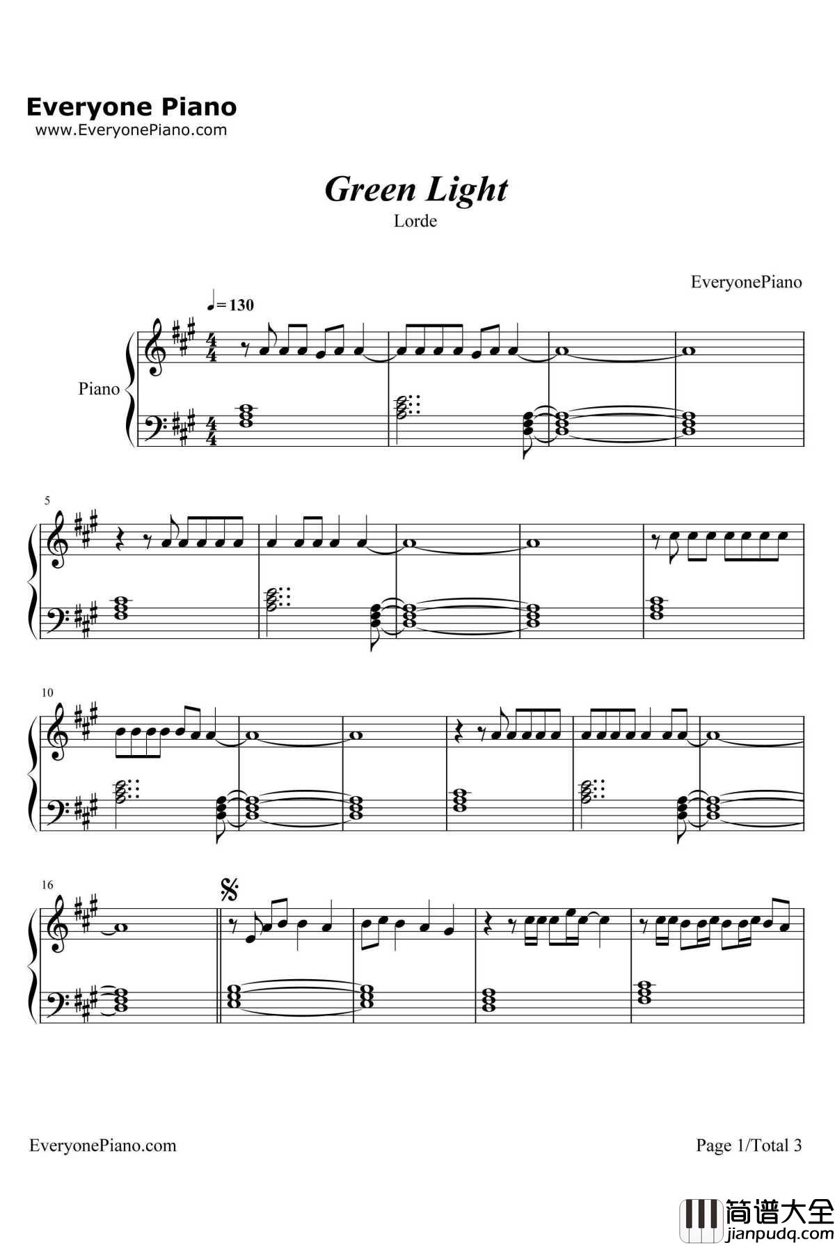 Green_Light钢琴谱_Lorde