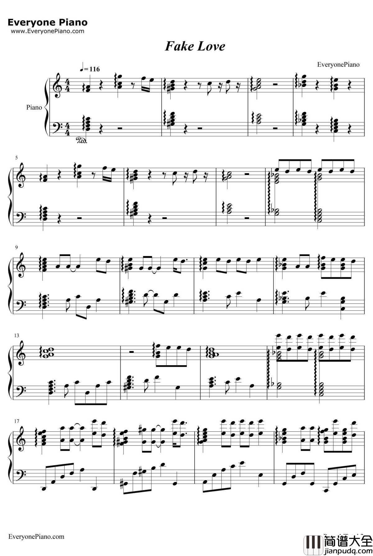 Fake_Love钢琴谱_Drake