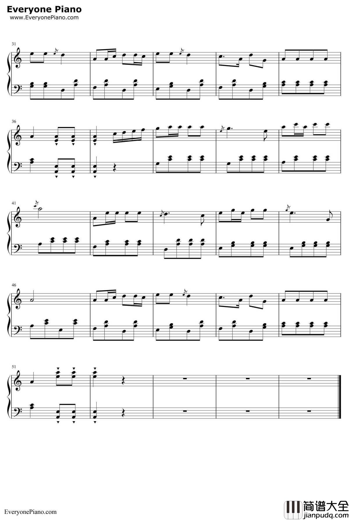 天黑黑钢琴谱_邓丽君