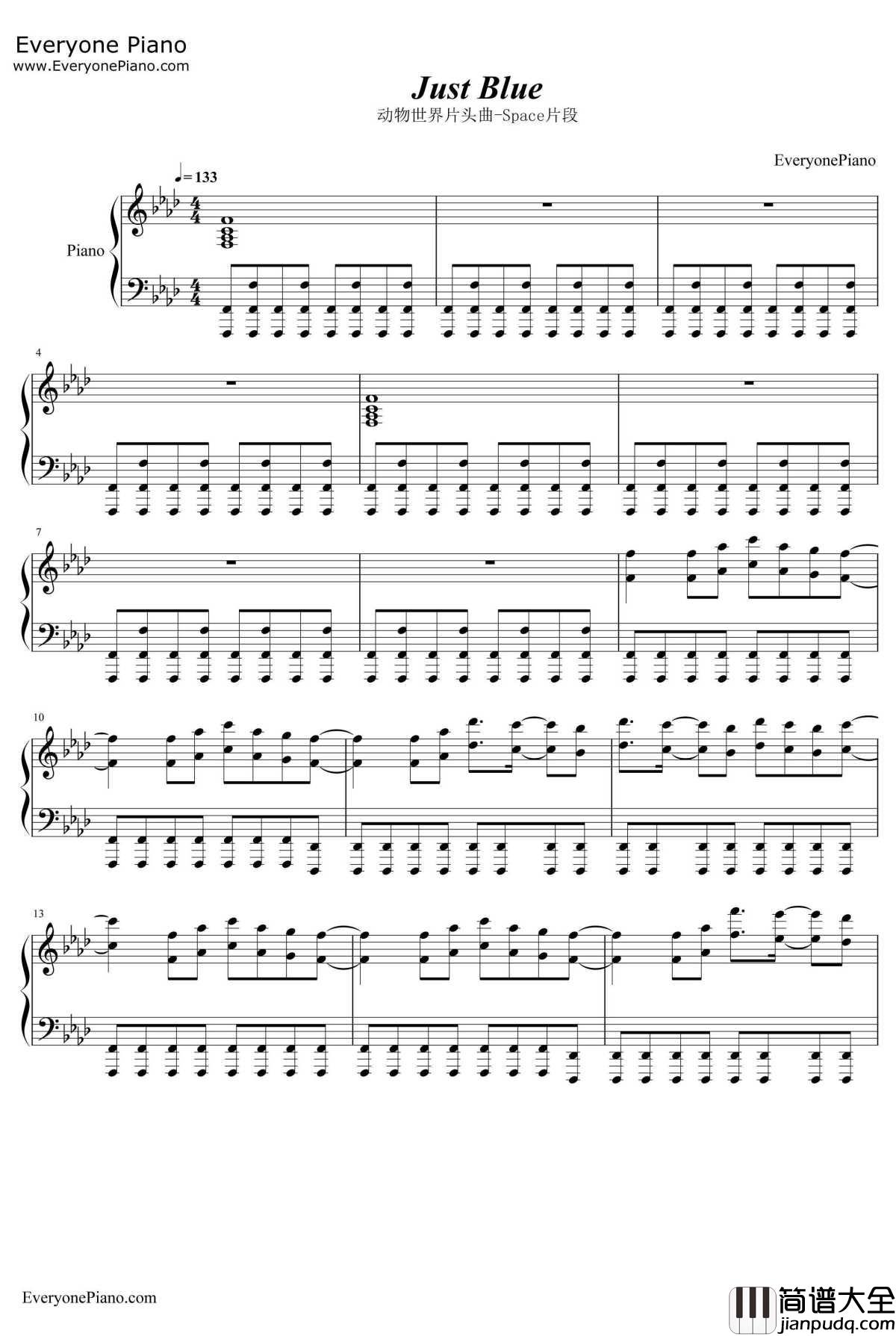 Just_Blue钢琴谱_Space_央视动物世界片头曲