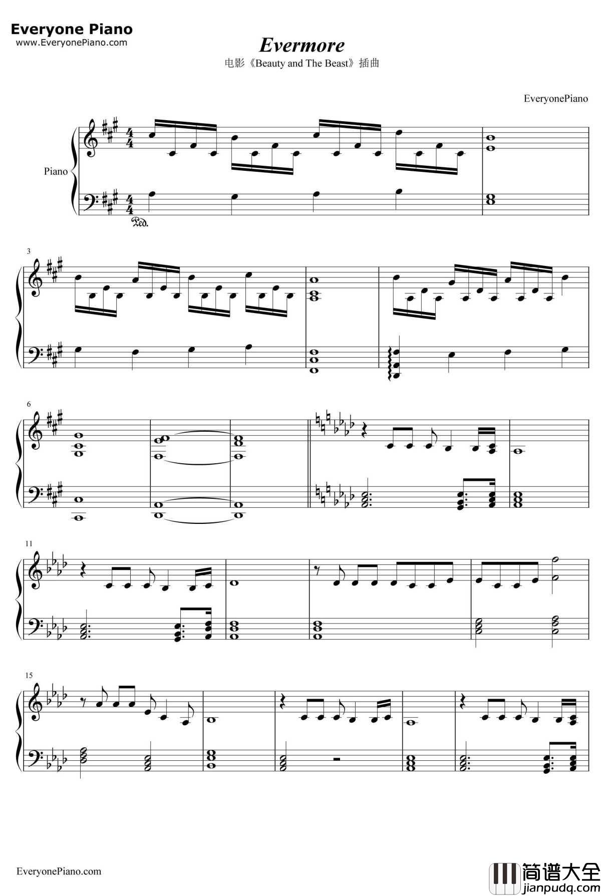 Evermore钢琴谱_AlanMenken_美女与野兽OST